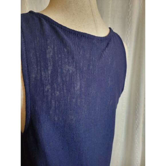 Wallflower Peplum Hi Lo V Neck Tank Semi Sheer Crochet Trim Navy Large - Picture 3 of 8